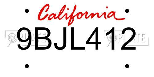 9BJL412 California License Plate