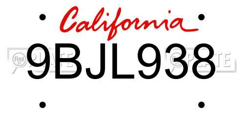 9BJL938 California License Plate