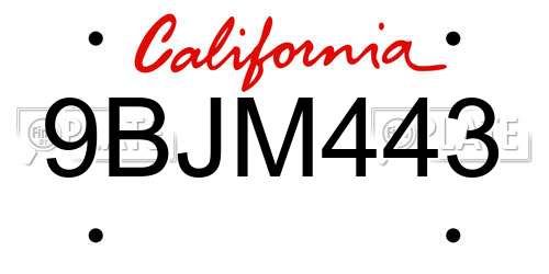 9BJM443 California License Plate