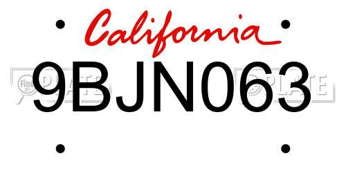 9BJN063 California License Plate