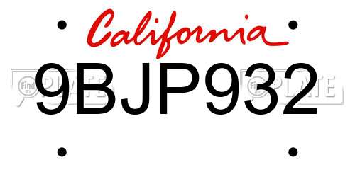 9BJP932 California License Plate