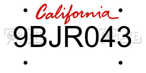9BJR043 California License Plate