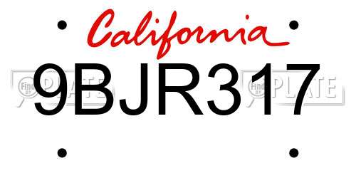 9BJR317 California License Plate
