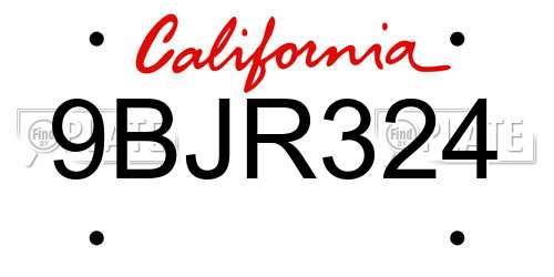 9BJR324 California License Plate