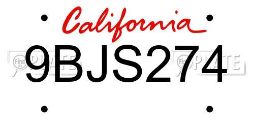 9BJS274 California License Plate