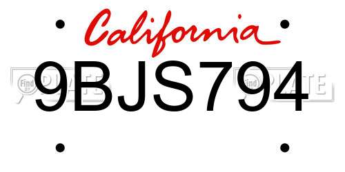 9BJS794 California License Plate