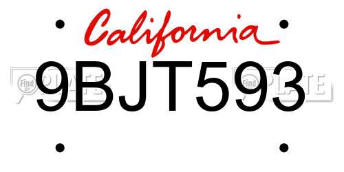 9BJT593 California License Plate