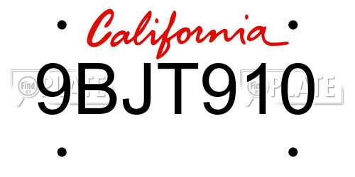 9BJT910 California License Plate