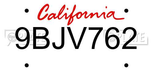 9BJV762 California License Plate