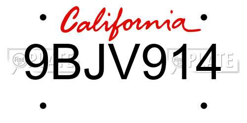 9BJV914 California License Plate