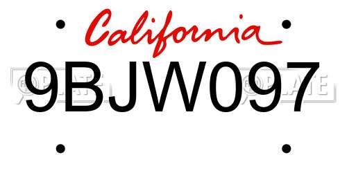 9BJW097 California License Plate