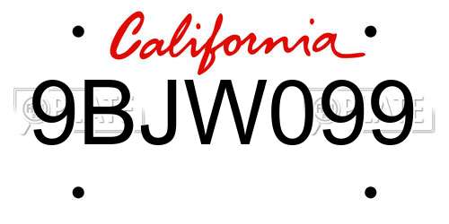 9BJW099 California License Plate