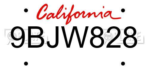 9BJW828 California License Plate