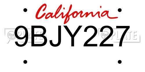 9BJY227 California License Plate