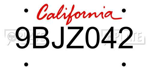 9BJZ042 California License Plate