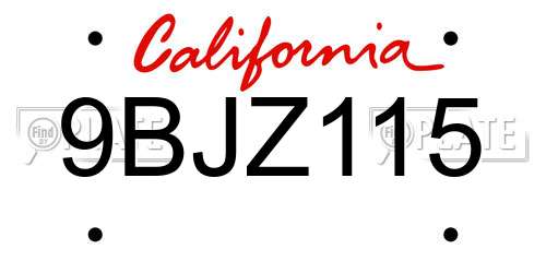 9BJZ115 California License Plate