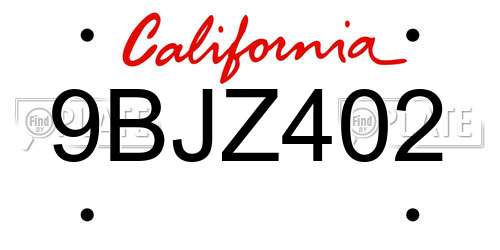 9BJZ402 California License Plate