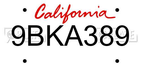 9BKA389 California License Plate