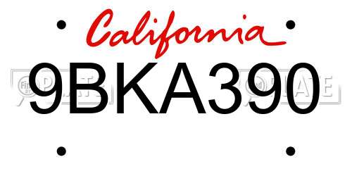 9BKA390 California License Plate