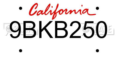 9BKB250 California License Plate
