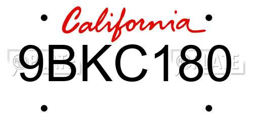 9BKC180 California License Plate