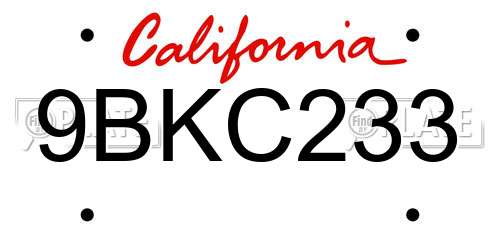 9BKC233 California License Plate