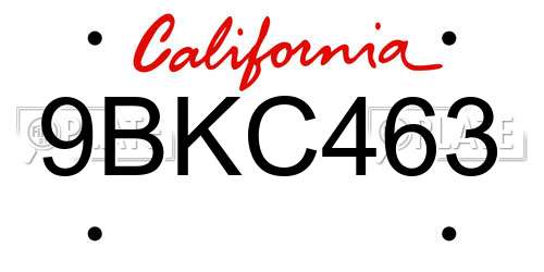 9BKC463 California License Plate