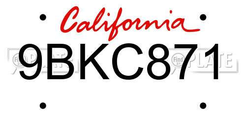9BKC871 California License Plate