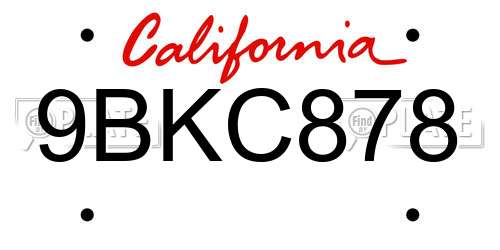 9BKC878 California License Plate