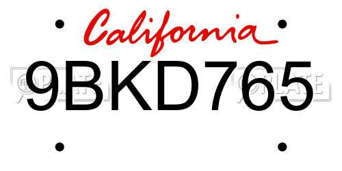 9BKD765 California License Plate