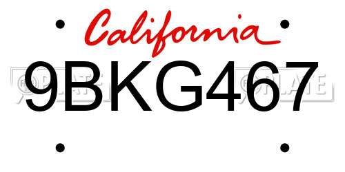 9BKG467 California License Plate