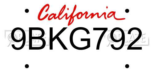 9BKG792 California License Plate