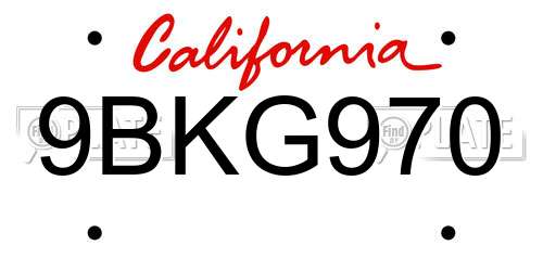 9BKG970 California License Plate