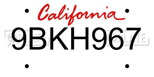 9BKH967 California License Plate