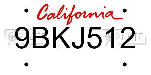 9BKJ512 California License Plate