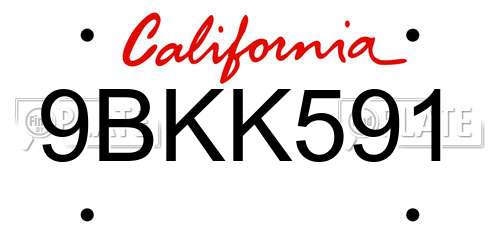 9BKK591 California License Plate