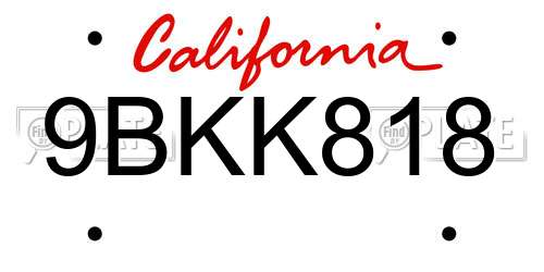 9BKK818 California License Plate