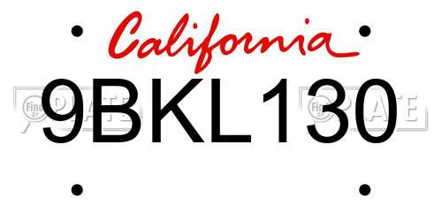 9BKL130 California License Plate