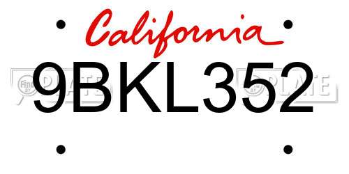 9BKL352 California License Plate
