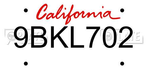 9BKL702 California License Plate
