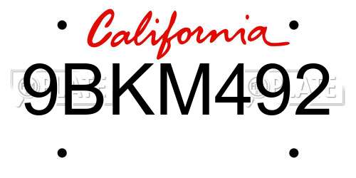 9BKM492 California License Plate