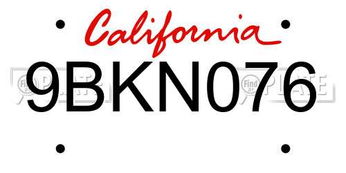 9BKN076 California License Plate