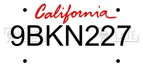 9BKN227 California License Plate