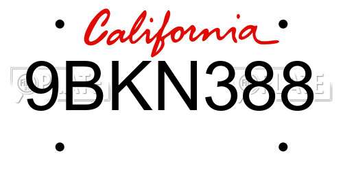 9BKN388 California License Plate