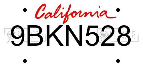9BKN528 California License Plate