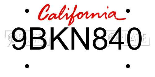 9BKN840 California License Plate