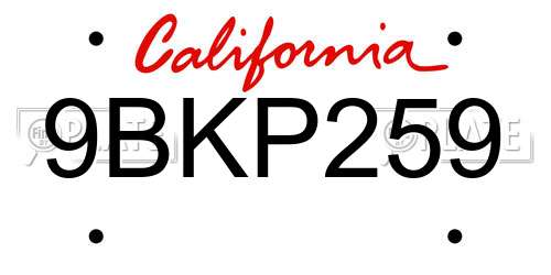 9BKP259 California License Plate