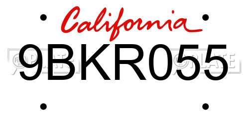 9BKR055 California License Plate