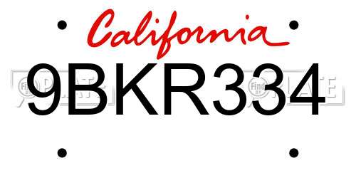 9BKR334 California License Plate