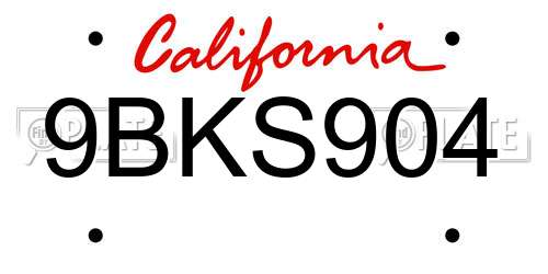 9BKS904 California License Plate